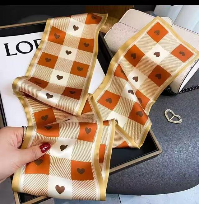 Fresh Polka Dot Print Silk Scarf Women'S Chiffon Satin Double Layer Neck Scarf Bag Handle Bow Tie Hair Band Fashion Accessory