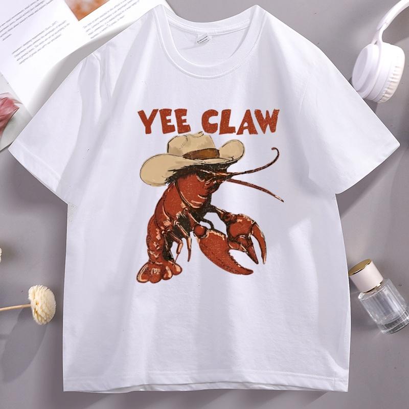 

Lobster Cowboy TShirt Trendy Yee Claw Tee Funny Lobster Tshirt Western Beach Top Unisex Women Funny Printed Tshirts Tops 4XL