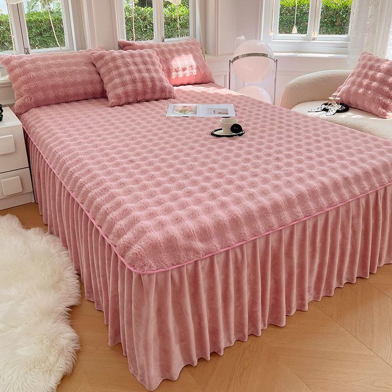 

3pcs New Luxury Soft Elastic Elegant Bed Skirt, Ruffled Design, Sweet and Romantic, Lace Decoration, French Bed Skirt Style 150*200CM