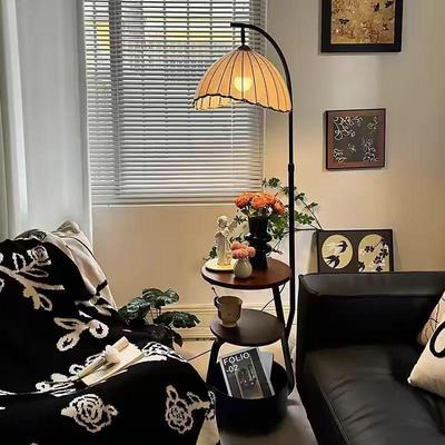 Antique Style Floor Lamp with Integrated Table for Bedroom or Living Room