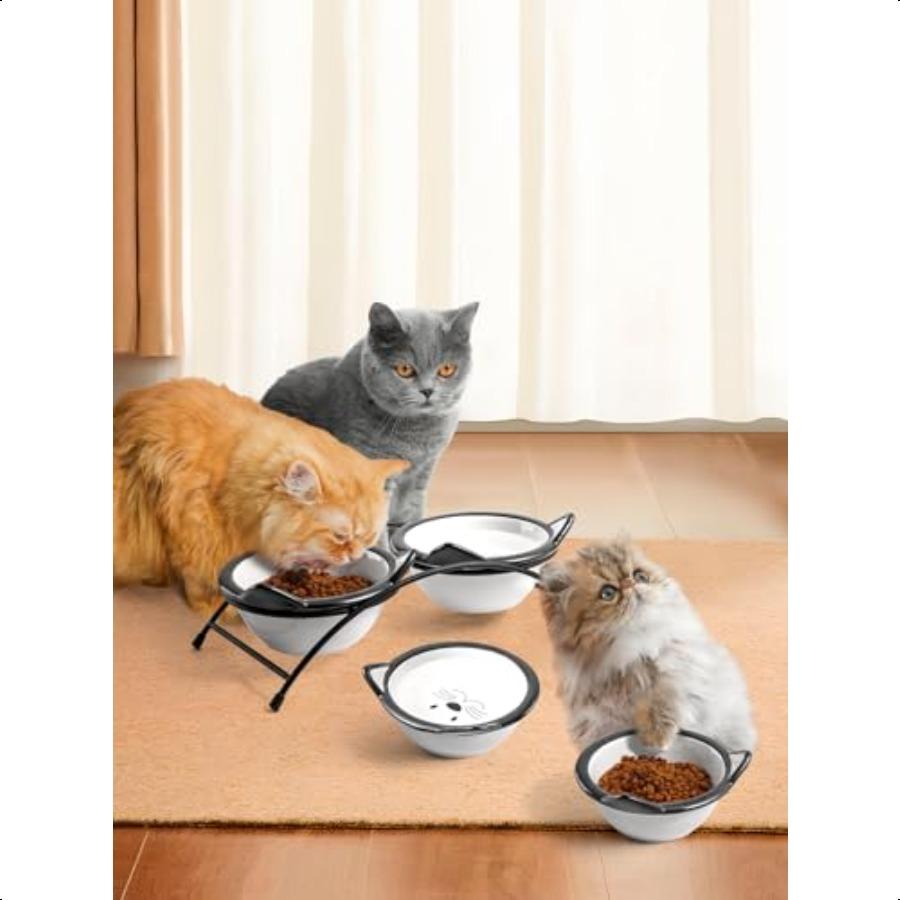 Cat Food Bowls 12 Oz Raised Cat Bowls for Food and Water Ceramic Elevated Pet Dishes Bowls with Stand Cats and Small Dogs Dishw