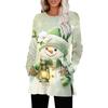 Women's Christmas Printed Round-neck Long-sleeved Top With Pockets And Side Slits