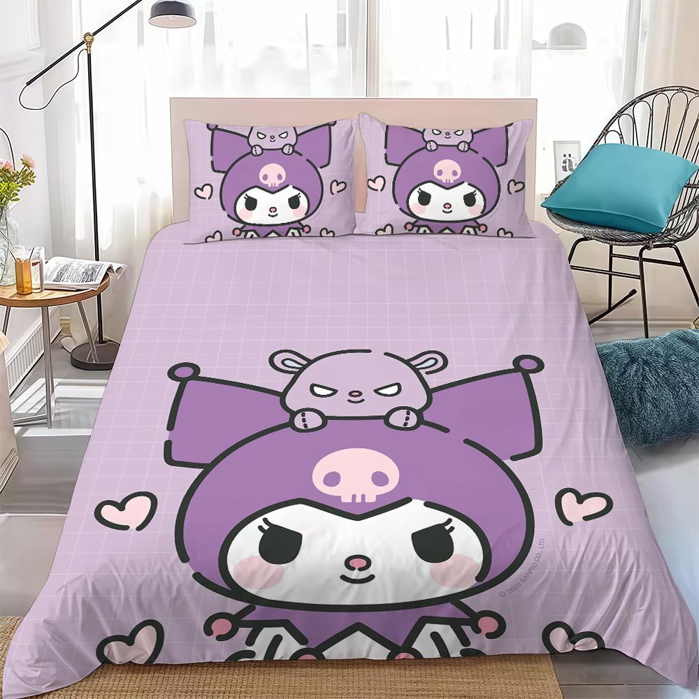 Kawaii K-Kuromi Duvet Cover Set Home Style Bedding Soft Laundry Cotton Bed 3 Piece Set Student Dormitory Gift