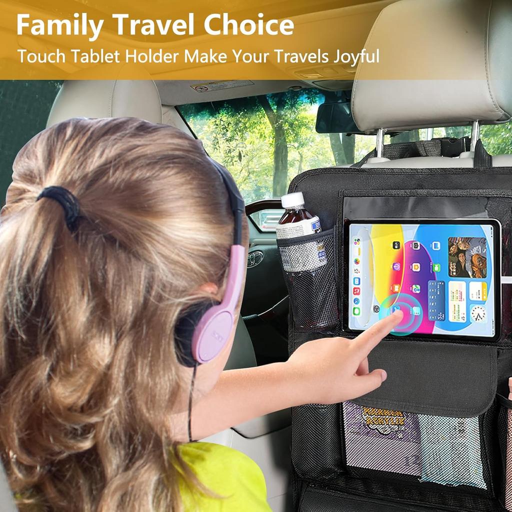 Car Seat Organizer With 13 In Tablet Holder, Waterproof Back Seat Protector, Kick Mats With 9 Storage Pockets, Interior And Travel Essentials, 2 Pack