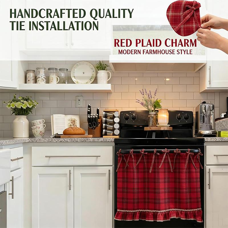 Creative Plaid Oven Skirt Handmade Stove Apron Curtain Cover Home Decoration Tie Decorative Skirt Kitchen Accessories