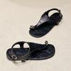 Fashion Vintage One Buckle Strap Flat Toe Pop Sandals Women 2025 Summer New Toe Pop-Toe Roman Pop-Toe Sandals
