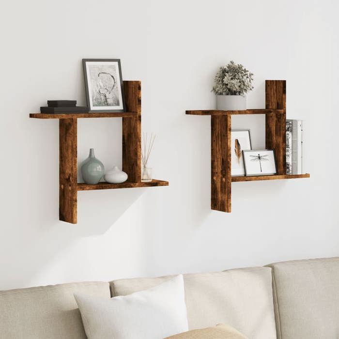 VidaXL Étagères murales 2 pcs chêne fumé 50x12x50 cm Bois d'ingénierie 853258