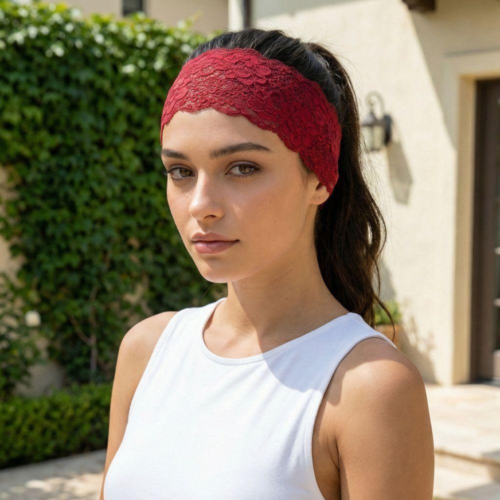 Solid Color Lace Floral Headbands Korean Mesh Elastic Hair Bands Headwear