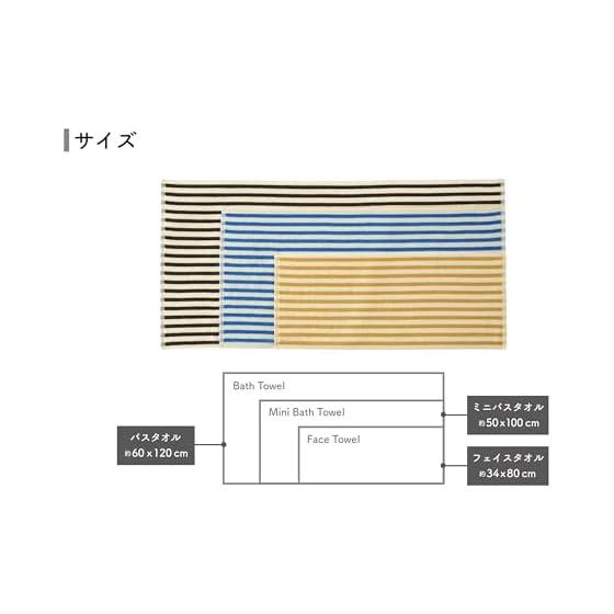 Kosugizen Daily Face Towel BASIC Middle Stripe Blue Set of 3 34 X 80cm Moderate Volume Everyday Use AMZG-2603A-BLL