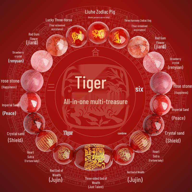 2025 Year of the Snake Crystal Cinnabar Bracelet - Tai Sui, Wealth God & Heart Sutra Charm for Men and Women