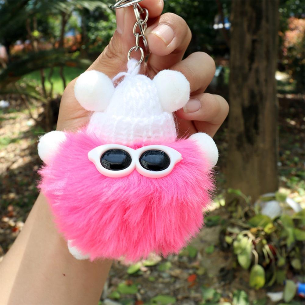 Imitation Plush Pendant Cartoon Coal Ball Key Bag Plush Doll Pendant Keychain Cute Solid Color Accessories
