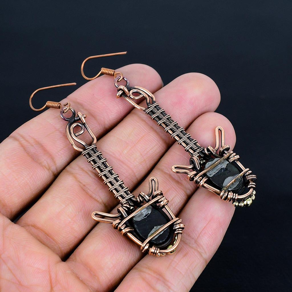 Abalone Shell 999 Copper Wire Wrapped Earrings, Handmade Gemstone Earrings Jewelry, Gifts For Wife Brand New Earrings