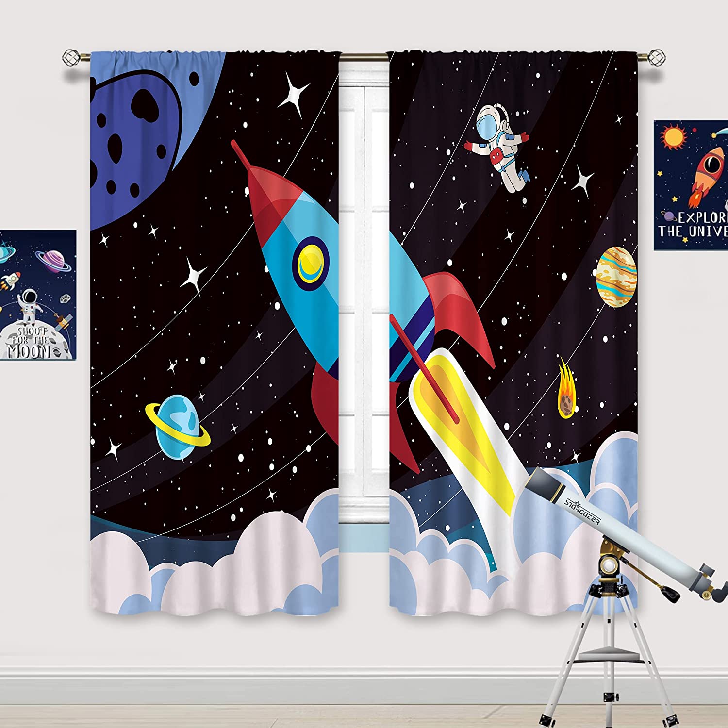 

Красный самолет облака оконные шторы домашний декор детская спальня шторы кухонные дверные шторы шторы для гостиной 100W130H(CM)40x51in&Grommet Top