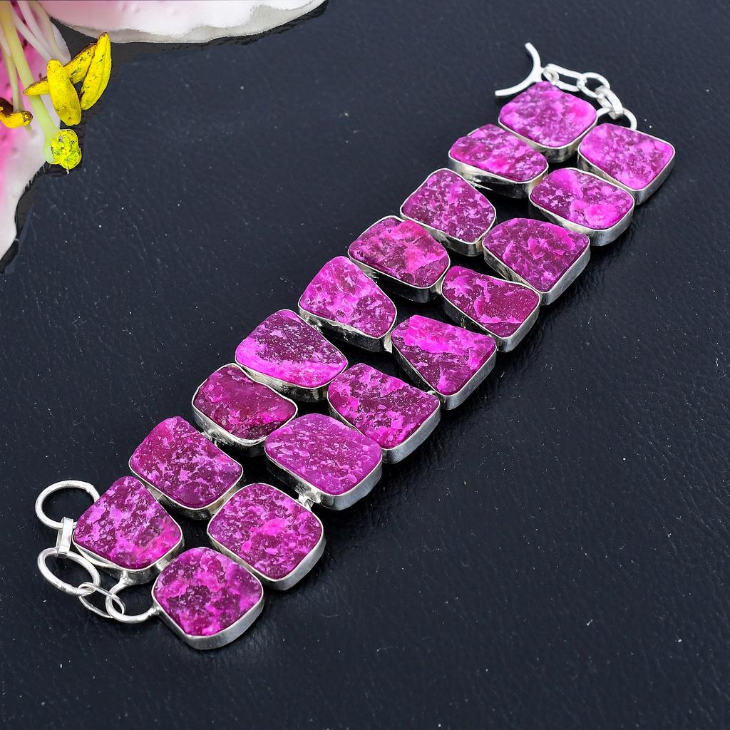 Pink Hememorphite Druzy Gemstone Handmade 925 Sterling Silver Bracelet 7-8" KG-1820