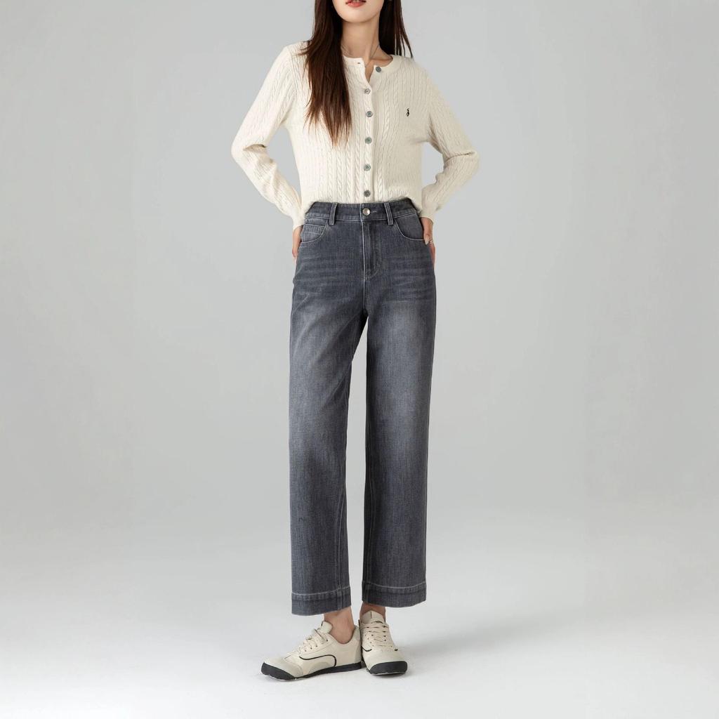 360 High Waist Cropped Straight Leg Cane Denim Jeans For Women - Versatile Casual Style