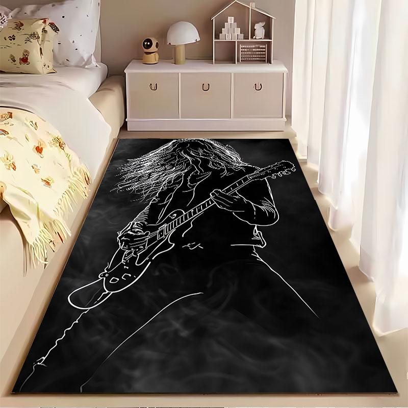 Electric Guitarist Silhouette Carpet Suitable As a Non-slip Mat for the Living Room or Bedroom Sofa