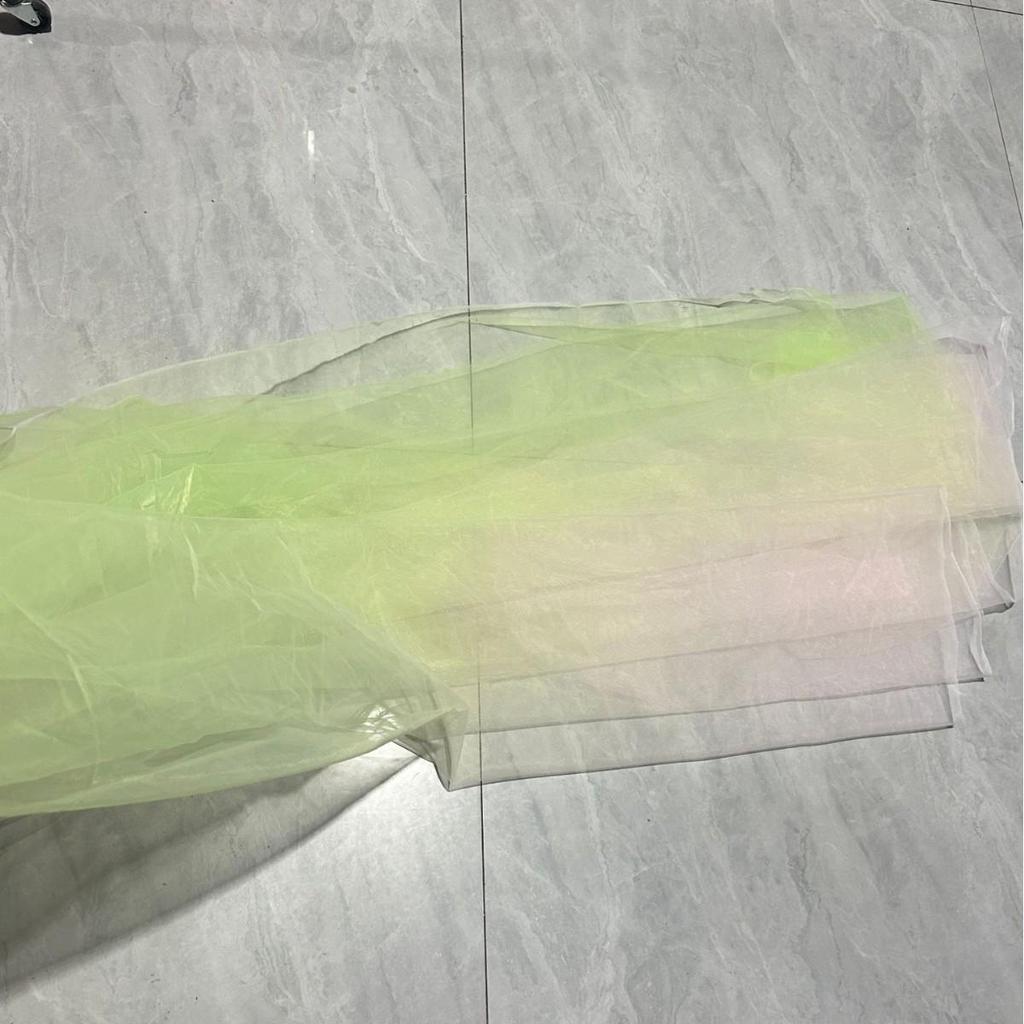 Ancient Chinese Style Green Gradient Gauze Curtain Fabric for Kindergarten Environmental Decor