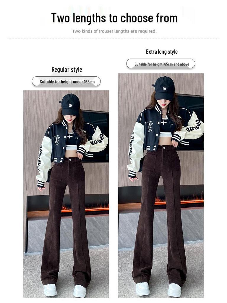 2024 Autumn/Winter High-Waist Corduroy Flared Pants: Plus Velvet, Thickened, Slimming, Casual Korean Style