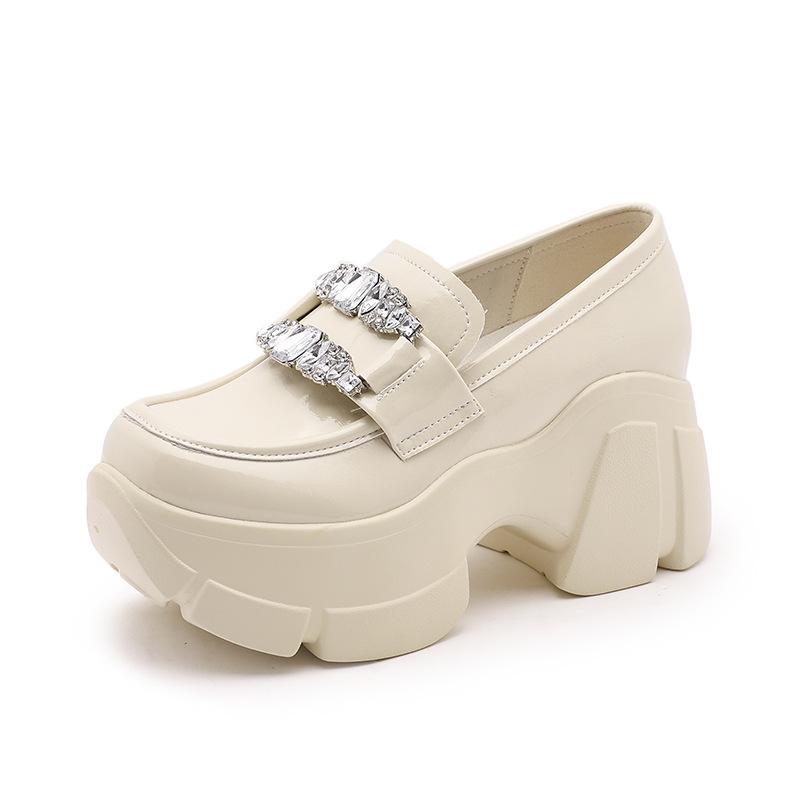 Fashion Thick-soled Mary Jane Platform Loafer Inner High Heel British Leather Shoes Women Thick Bottom Sponge Bottom Non-slip