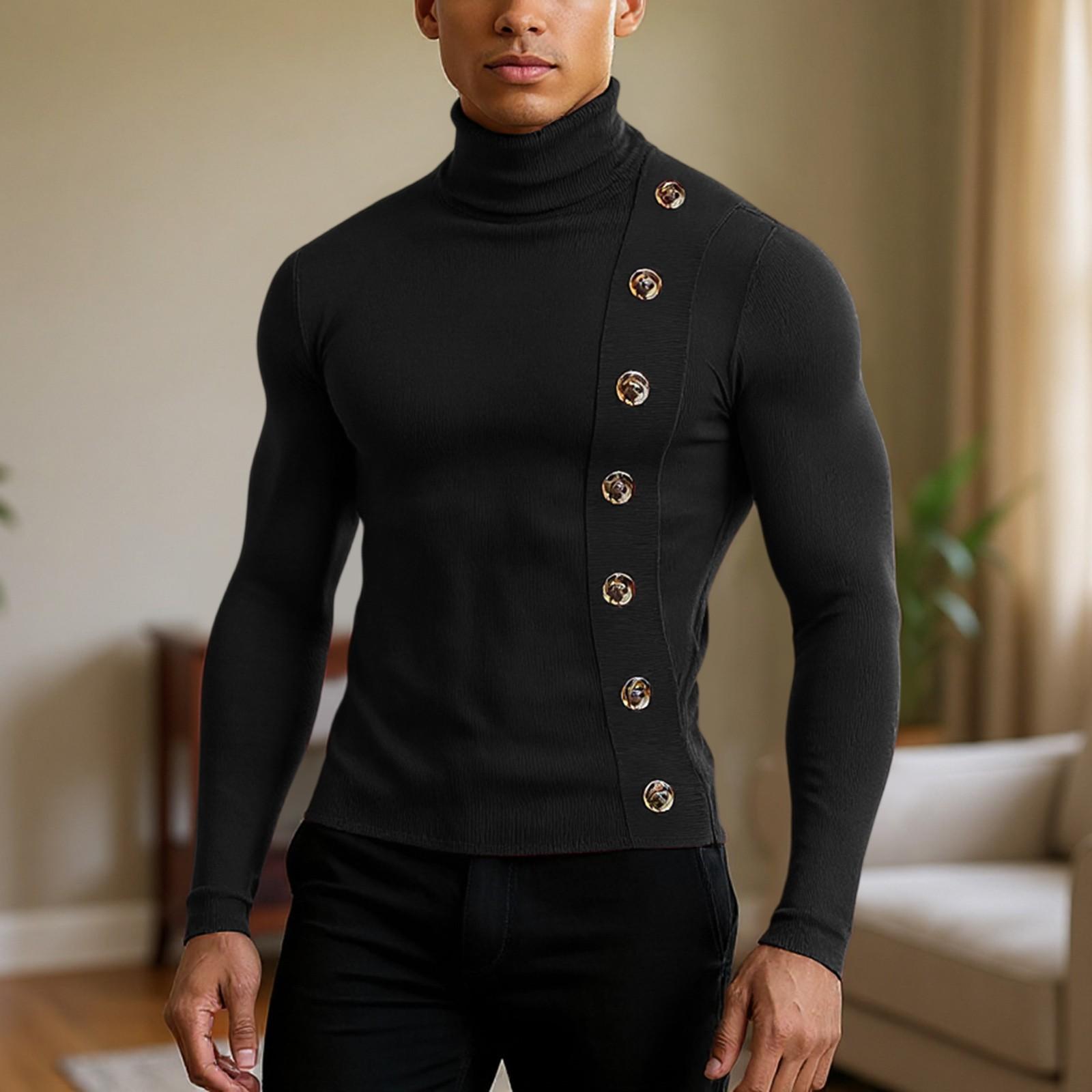 

Приталенный топ с высоким воротом и базовой футболкой для мужской повседневной одежды M чёрный