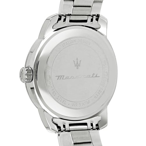 Official Maserati Successo 44mm Silver Stainless Steel Men's Quartz Watch R8853121004, Luminous Dial and Hands, 5 ATM Water Resistance, Japanese Movem