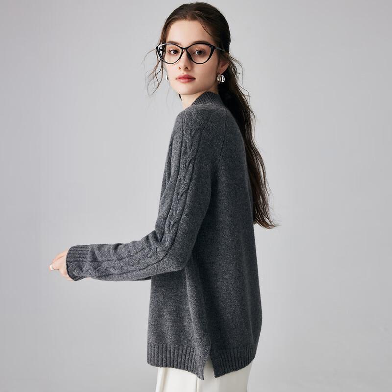 Paluo 2025 Autumn/Winter Women's 100% Cashmere Semi-High Collar 3D Cable Knit Sweater