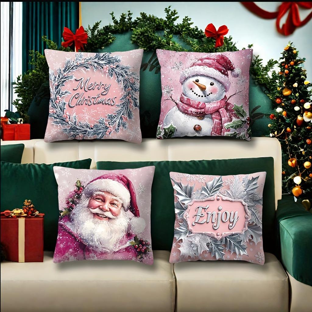 Christmas Decoration Pillowcase New Year Gift Pink Cute Snowman Santa Claus Pillow Cover Sofa Cushion Cover Home Decoration