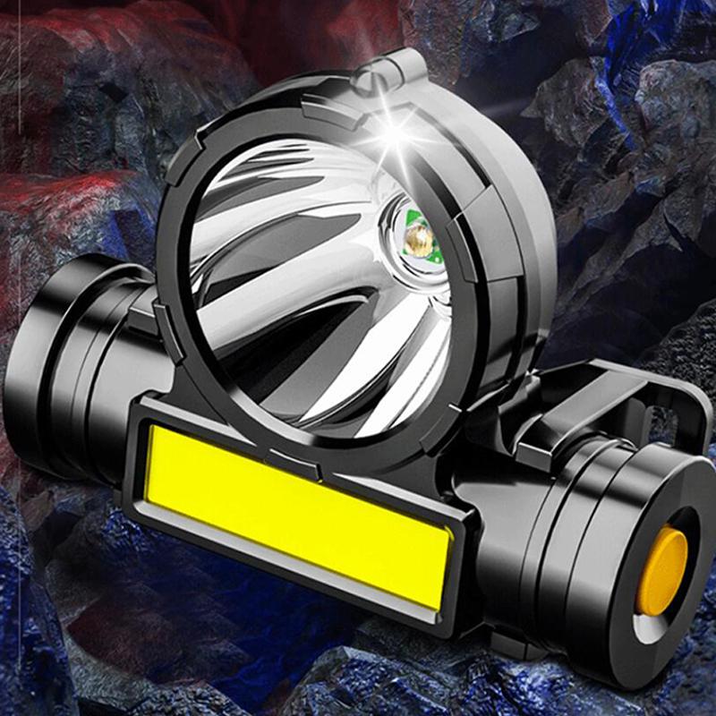 Utendørs Hodemontert Lommelykt 400Ma Usb Hodelykt Kraftig Cob Led Vanntett Oppladbar Lommelykt