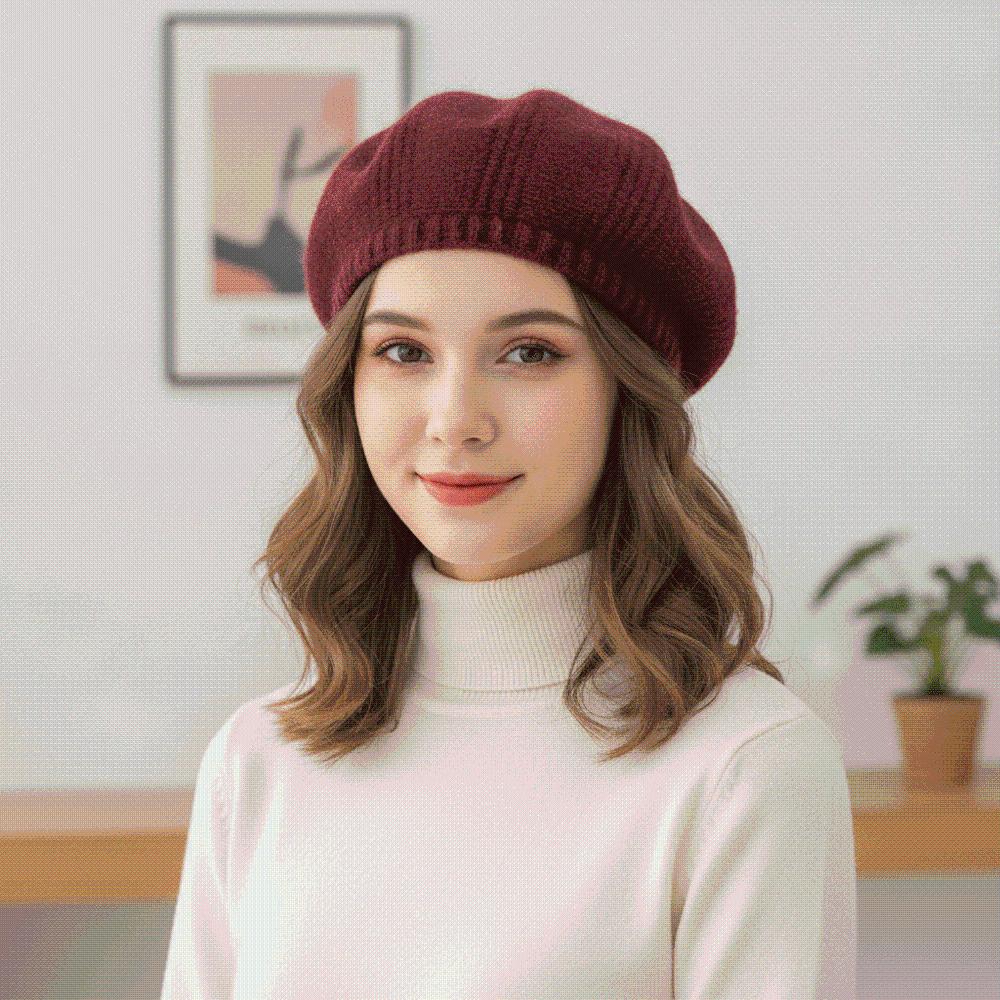 Soft Winter Woolen Beanie Elastic French Style Cap Plush Thermal Headwear Knit Beret Hat  Students
