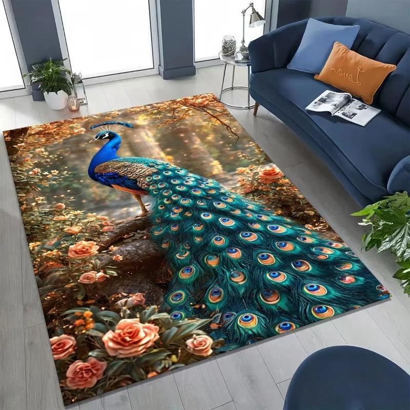 3D Colorful Peacock Romantic Birds Rug for Bedroom Living Room Sofa Home Doormat Decor,Larger Kid Play Non-slip Floor Mat