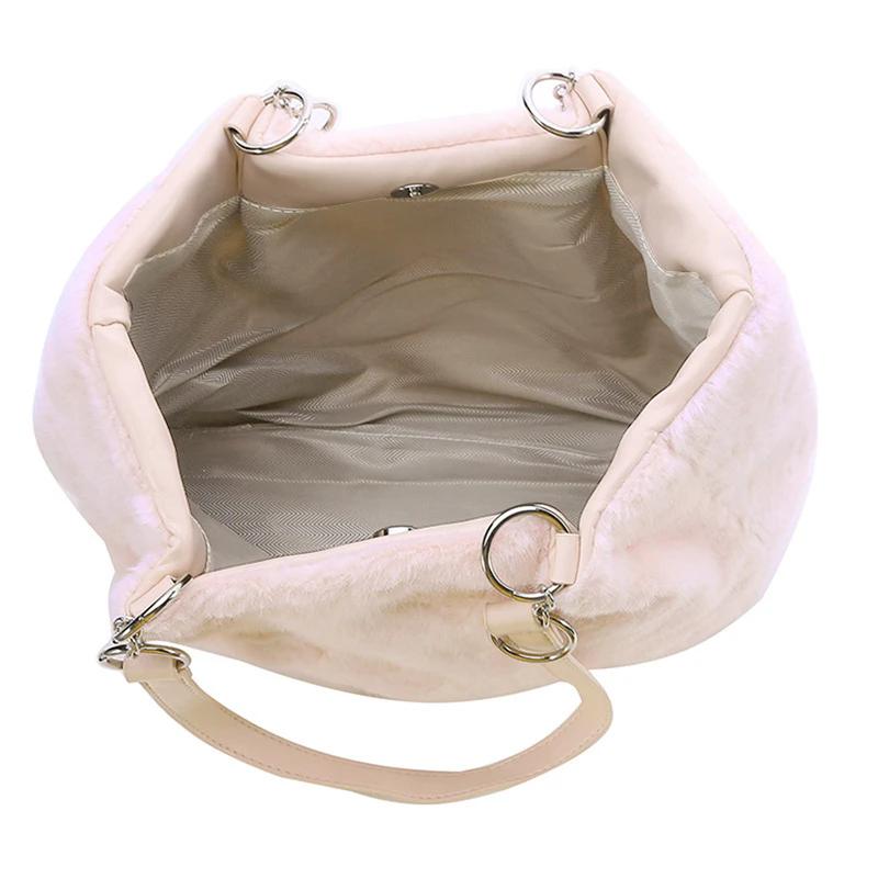 Niedliche flauschige Damen-Freizeit-Tragetaschen Liebesherz Damen Süße Schulter-Unterarmtasche Einfarbig Damenmode Plüsch-Handtaschen MIT