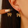 Stainless Steel Bowknot Hoop Huggie Earrings For Women Fashion Gold Color Hollow Bow Tie Drop Earrings Waterproof Jewelry Gifts