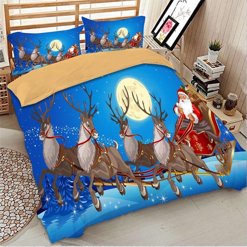 Luxurious Father Christmas Duvet Cover Pillow Cases Santa Claus Quilt Cover Bedding Set