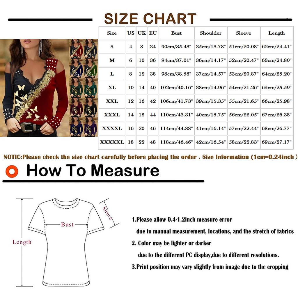 Women's Long Sleeve Sexy Butterfly Printed V-neck Lace Strapless T-shirt Blouse Top
