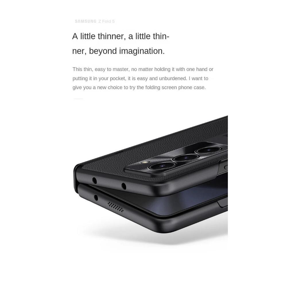 Automatic Spring Hinge Leather Case For Samsung Z Fold 5 Galaxy Z Fold 6 Tempered Glass All-inclusive Stand Camera Protect Cover