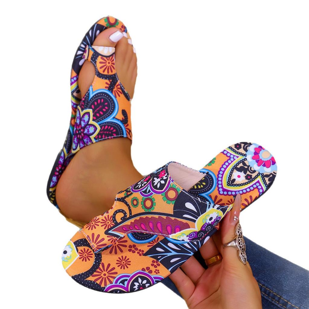 South East Asia 2025 flat bottom large size printing famous style cool slippers summer new set toe Roman style foreign trade slippers