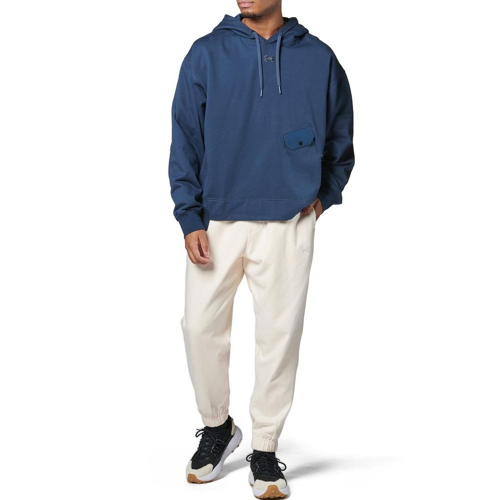 Under Armour Solid Color Casual Loose Hooded Pullover Long Sleeve Sweatshirt Men sweatshirt Blue 1387974-044