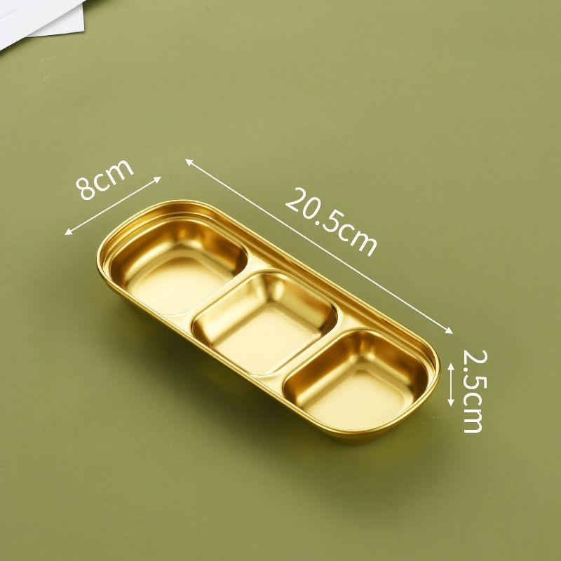 Korean Style Seasoning Dish Gold Silver Color Stainless Steel Barbecue Sauce Dish Plate Tableware BBQ Restaurant Kitchen Tool