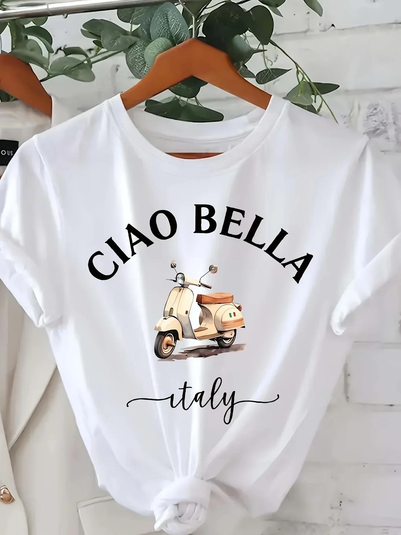 

Ciao Bella Ladies Roundneck Tshirt Casual ShortSleeved Lettered Print Summer Top Italian Lemon Color Tshirt S