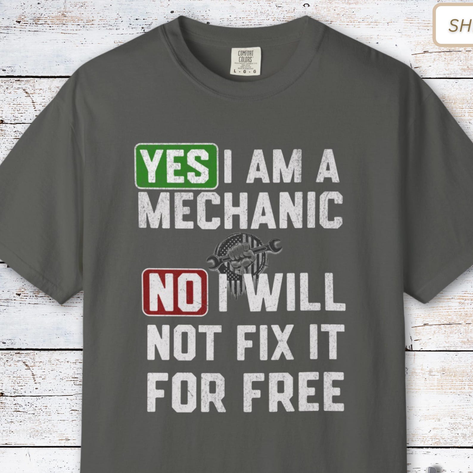 Mechanic T-Shirt | Fist Holding Wrench, No Free Fixes Graphic Tee XL