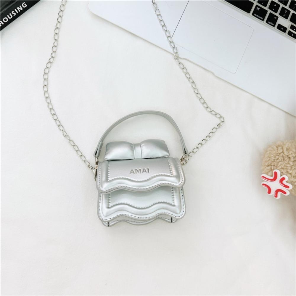 

Цепочка Мини Сумка Кроссбоди Бант Однотонная Детская Сумочка Модная Милая Сумка Через Плечо Женская серебряный