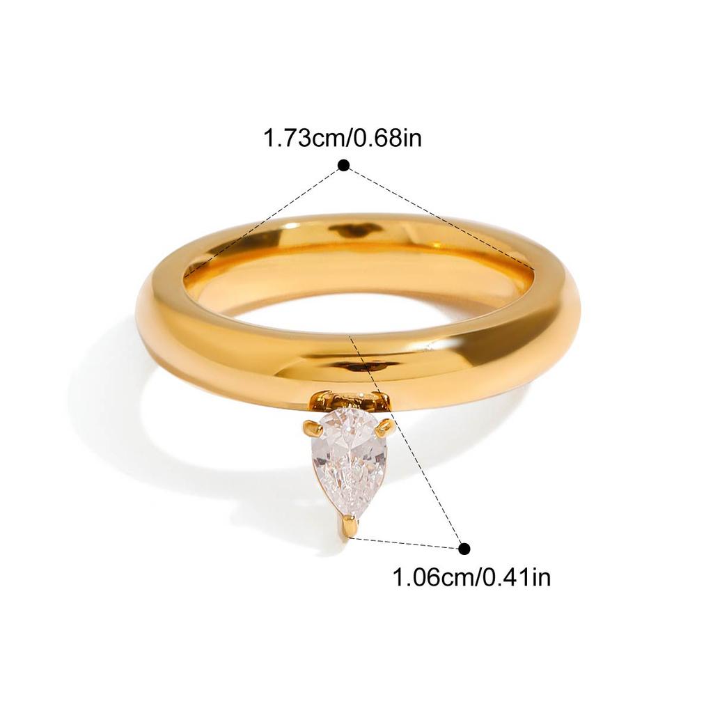 Yori Chic Unique Stainless Steel Cubic Zirconia Ring Water Resistant 18K PVD Plated Simple Sleek Metal Fashion Jewelry Bijoux