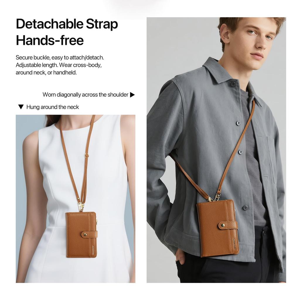 OWLGuardian Paszport Duży Składany Slim RFID AirTag Przechowywanie Paszportu Zapinana na Zamek Kieszeń na Monety Odpinana Regulowana Szyja Idealny na Zagraniczne Podróże Służbowe i