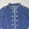 Women's Jean Jacket Long Sleeve Frayed Hem Stretchy Denim Jacket Slim-Fit Button