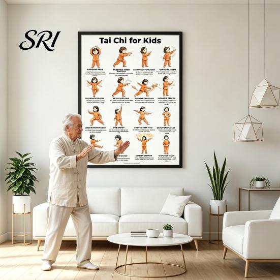 Tai Chi Chair Exercise Poster Workout Unframed Routine Clear Visual Instructions Low Impact Guide Seated Chart for Seniors Beginners Gentle