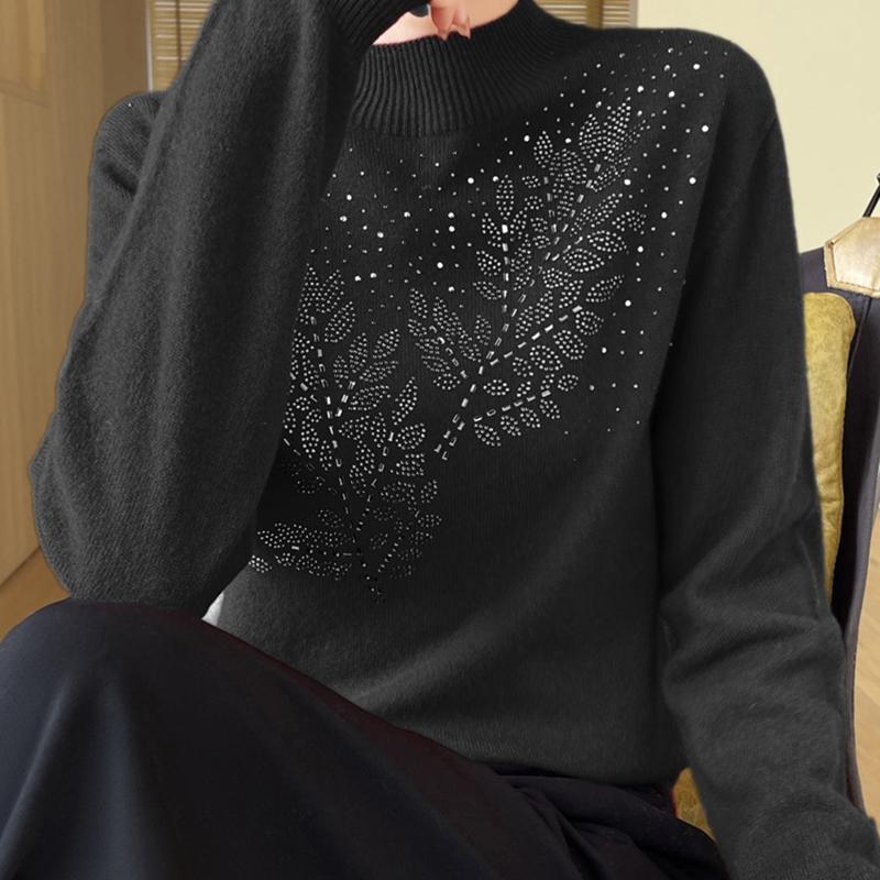 Women Sweater Long Sleeve Autumn Winter Thick Warm Pullovers Beading Korean Fashion Bottoming Shirts Soft High Strecth Jumpers