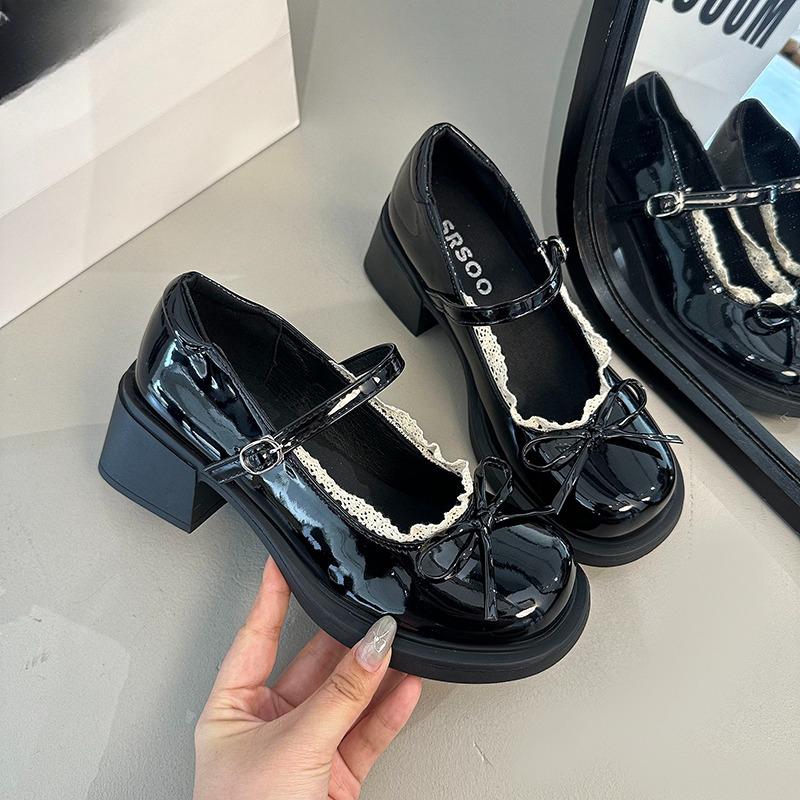 Fashion Mary Jane Shoes Women's Model 2025 New Summer Retro Beautiful Fashion Bow with Skirt Small Leather Shoes
