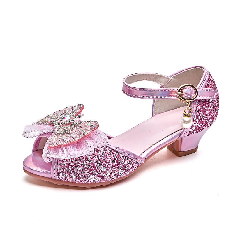 Children's High-heeled Crystal Princess Shoes with Sequins for Girls, Suitable for Stage Performances and Shows