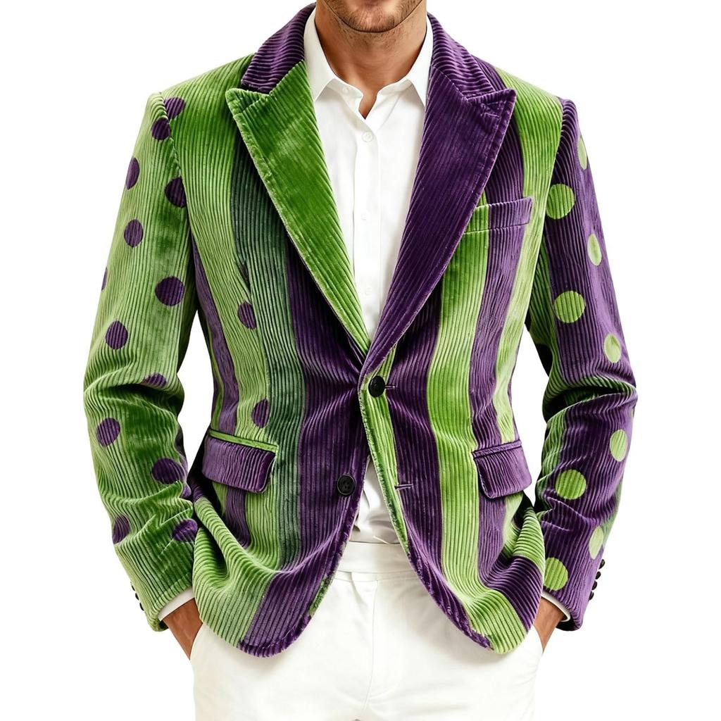 Men's Casual Trend Digital Print Corduroy Cardigan Suit Jacket