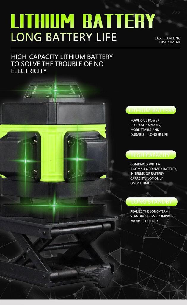 16-Line Self-Leveling Laser Level with Infrared Green Light, 360° Horizontal & Vertical Functionality